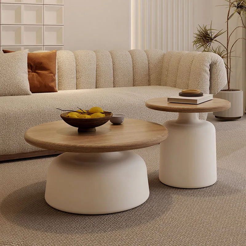 

Низкие белые круглые журнальные столики, современный дизайн, деревянный пол, минималистичный скандинавский журнальный столик, мебель для гостиной Mesita AUX Ar