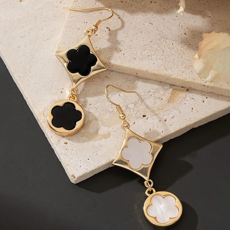 Элегантные серьги в форме круга с двойным цветком и пятилистным для женщин