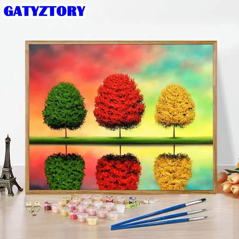 

GATYZTORY Picture Diy Painting By Numbers Red Yellow Green Tree Wall Art Painting Handpainted Acrylic Landscape For Home Decor A