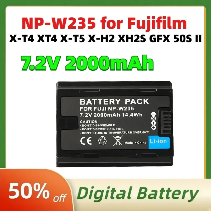 Фото Литий-ионный цифровой аккумулятор 7.2V 2000mAh NP-W235 для Fujifilm X-T4, XT4, X-T5, X-H2, XH2S, GFX 50S II, перезаряжаемые батареи №5