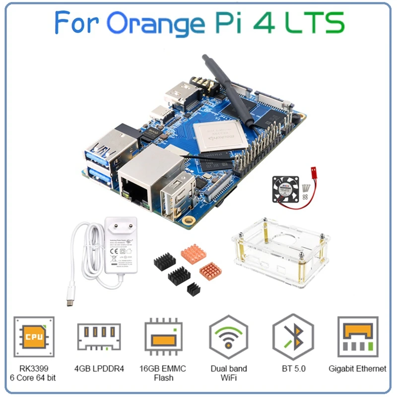 

For Orange Pi 4 LTS 4GB LPDDR4 16GB EMMC Rockchip RK3399 Wifi+BT5.0 Gigabit Ethernet Development Board Heatsinks