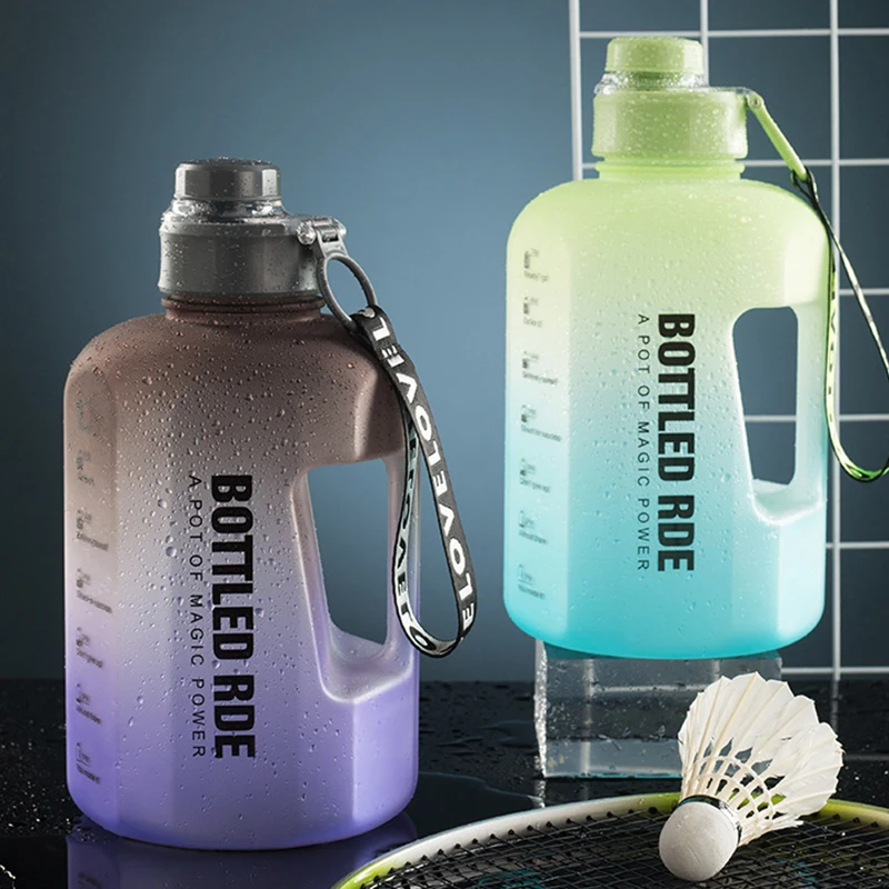 

Portable Fitness Jugs Large Capacity Handle Mug Sports Gym Drink Tumbler Travel Outdoor Cup 2.2L Water Bottle With Time Marker