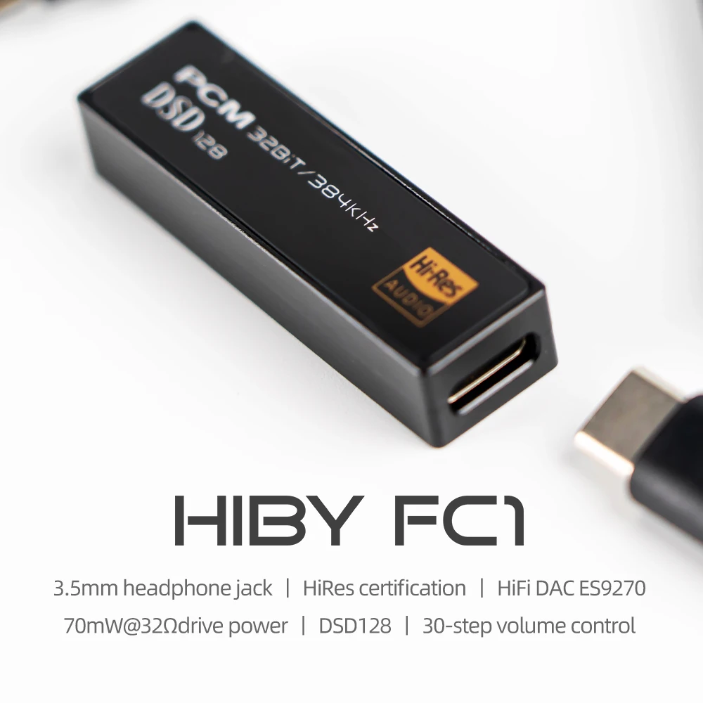HiBy FC1 USB DAC Decoding Audio Headphone Amplifier Hires DSD128 3.5mm Output for Android iOS Mac Windows10 ES9270