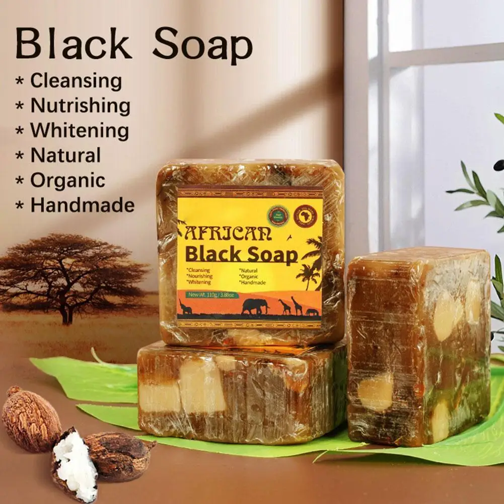 

African Black Soap Handmade Shea Butter Anti Rebelles Moisturizing SkinCare Body Acne Beauty Face Treatment 110g Bath E6A0