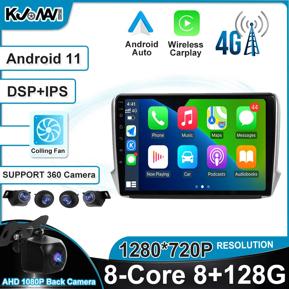 

9" Carplay Android 11 DSP Car Radio Auto Stereo Player WiFi Car GPS Navigation For Peugeot 2008 208 Series 2012-2018