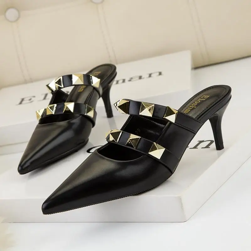 

Luxury Women Sandals 2023 Summer New 6cm High Heel Women Shoes Shallow Mouth Pointed Sexy Nightclub Rivet Hollow Female Sandals
