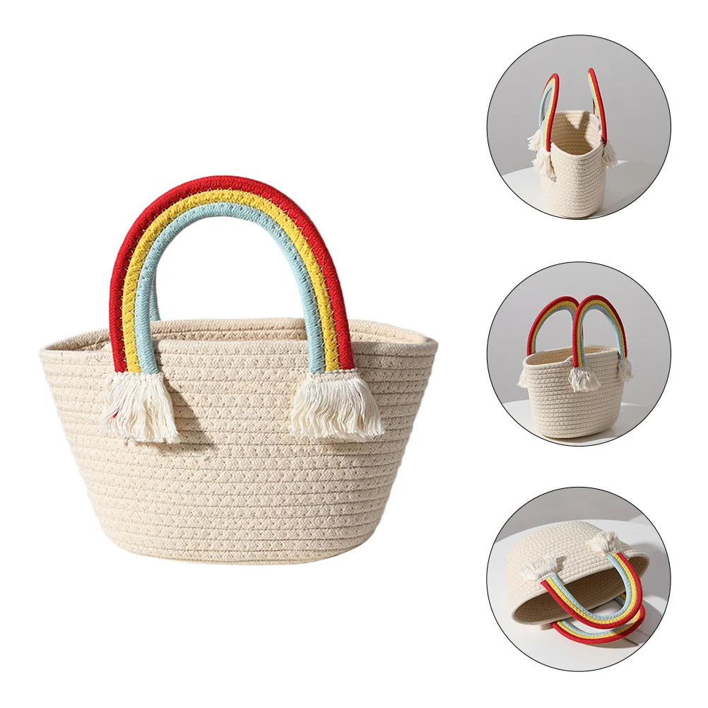 

Bohemian Style Beach Tote Cotton Weaving Portable Beach Bag Girl Holiday Bag for Summer