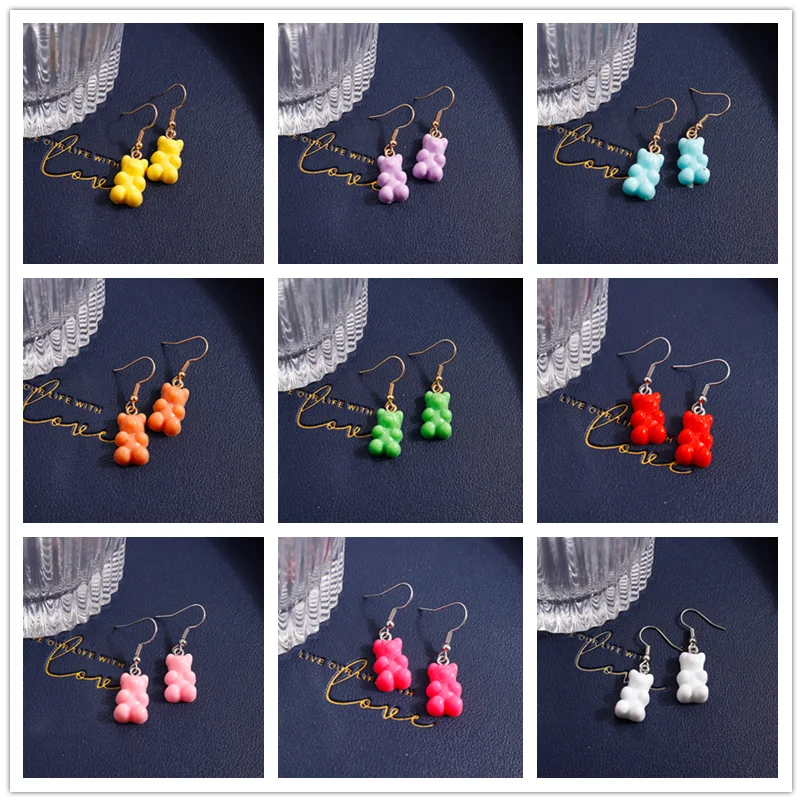 

50 colors Cute Cartoon Resin Gummy Bear Earrings for Women Candy Color Bear Dangle Earrings for Women Kids Jewelry Gifts