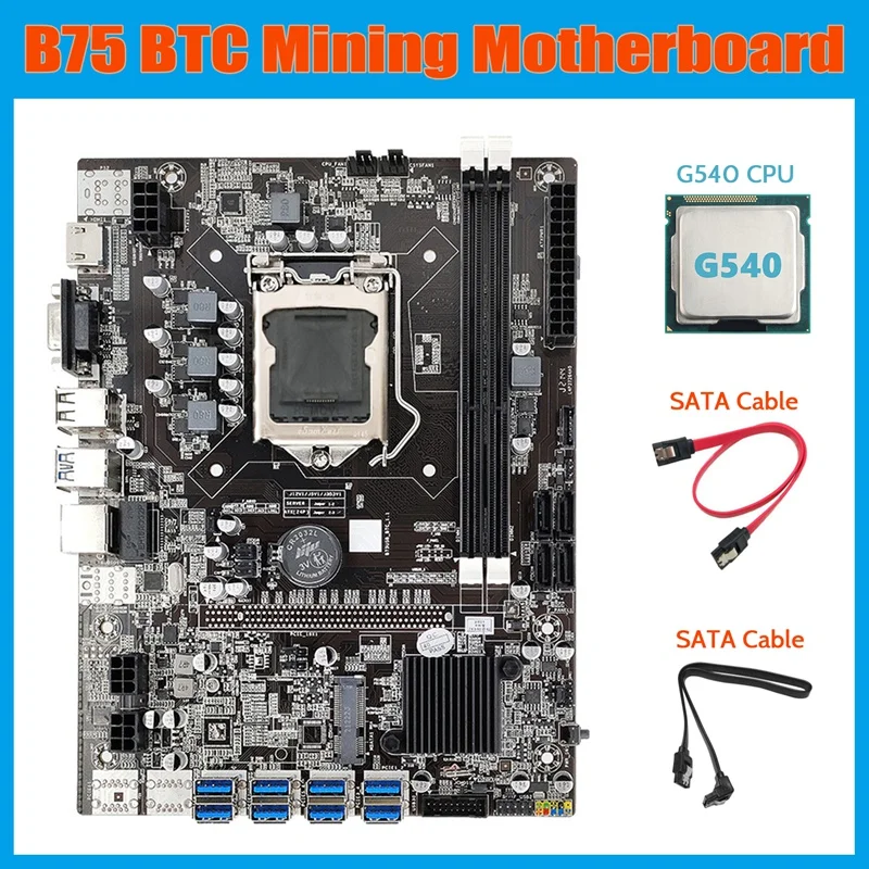 

B75 ETH Mining Motherboard+G540 CPU+2XSATA Cable LGA1155 8XPCIE USB Adapter MSATA DDR3 B75 USB BTC Miner Motherboard