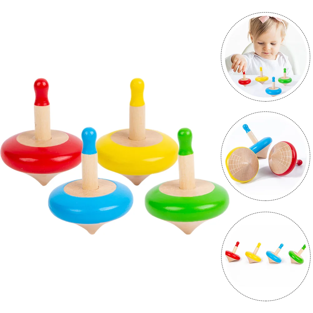 

4 Pcs Small Top Wear-resistant Gyro Toy Kids Toys Flying Hands-free Playthings Wood Children Wooden