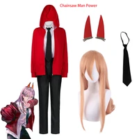 new anime chainsaw man power cosplay costume blood devil red jacket shirt with headwear full set power cosplay wig orange hair