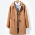 Новинка Осень-зима 2022, модное мужское повседневное шерстяное пальто из бутикамужской длинный Тренч с пряжкой из рога, Ветровка из смешанного материала