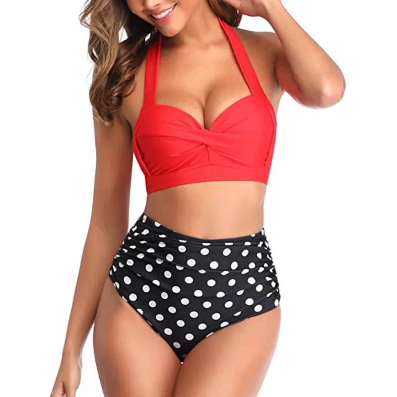 

Y8374 European beauty bikini European and American high waist printed halter strap swimsuit women's split swimsuit swimsuit slim