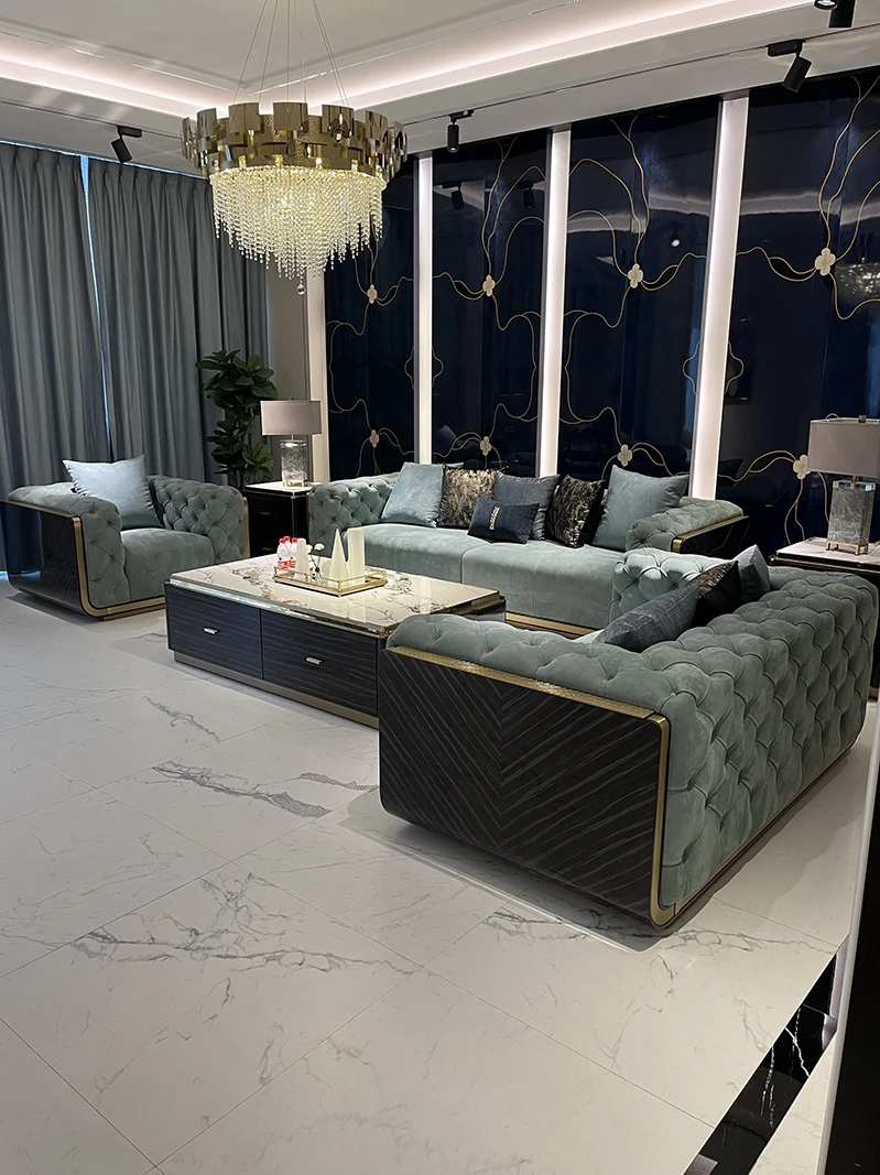 Итальянский светильник Роскошный Матовый кожаный диван для гостиной