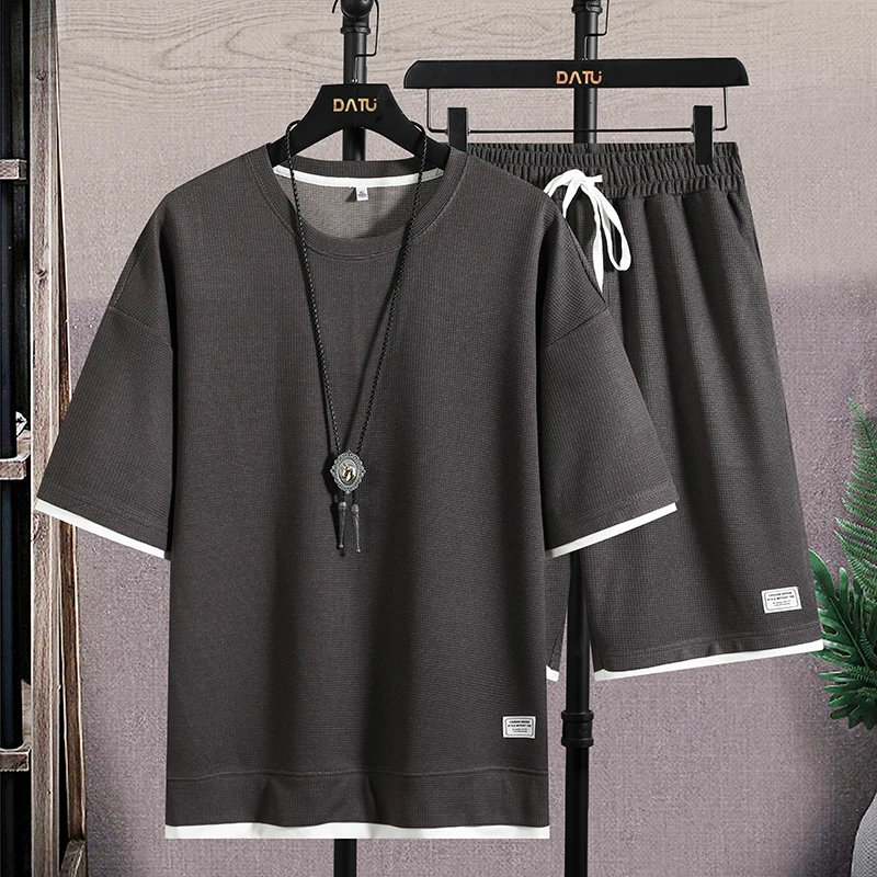 Summer Men's Set Casual Two Pieces Tshirt and Shorts Set Fashion Sports Suit Linen Fabric Breathable Short Sleeve Tracksuit