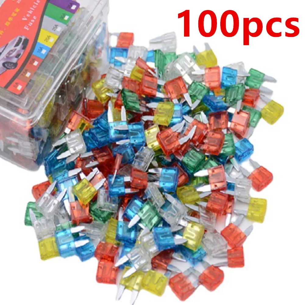 

100pcs Deluxe Blade Fuse Box Standard Blade Fuses Pack Kit Colorful Car Fuses Assorted Kit 2A-40A Easy Usage Accessories