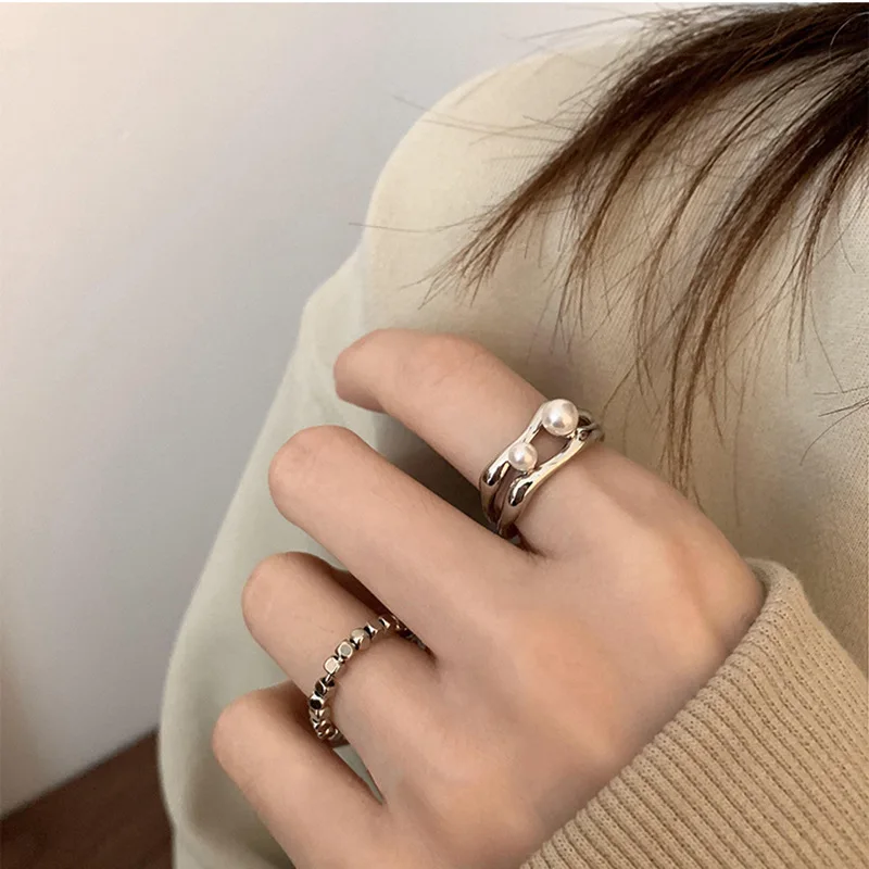 

PANJBJ 925 Stamp Silver Color Geometry Ring For Women Girl Obsolescence Vintage Fashion Jewellery Birthday Gift Dropshipping