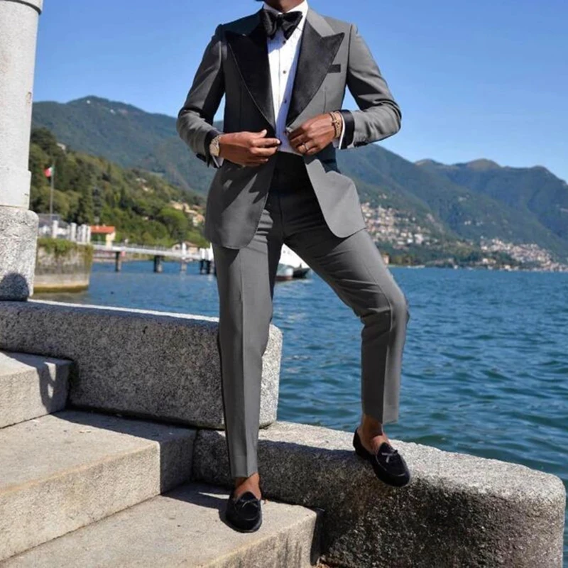 

Grey Groom Wear Men Suits Costum Made Wedding Slim Fit Blazer 2 Pcs Jacket Pant Black Blazer Sets Tuxedo Terno Masculino Prom