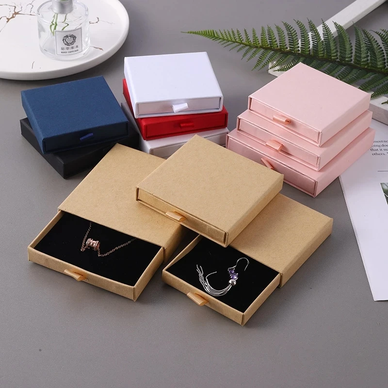 

10pcs Wedding Favors Case Thin Kraft Paper Drawer Travel Jewelry Packaging Box Necklace Bracelet Gift Package Organizer Boxes