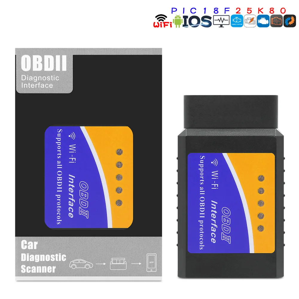 Сканер PIC18F25K80 ELM327 WIFI V1.5 OBD2 для iOS считыватель кодов автомобилей Elm-327 Wi-Fi V 1 5 ELM 327 OBD 2