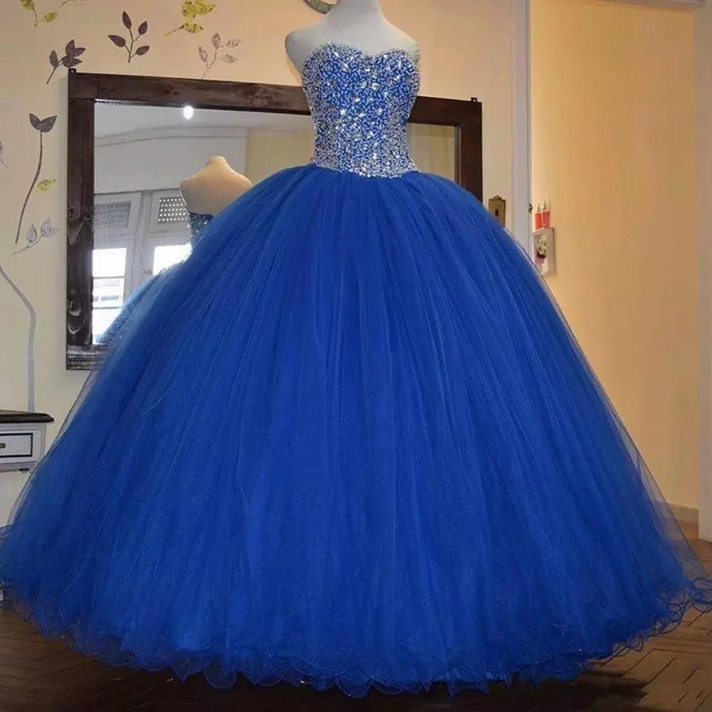 

ANGELSBRIDEP Королевское синее платье Quinceanera для 15 искусственных кристаллов бусины Тюль на шнуровке принцесса на день рождения официальное платье