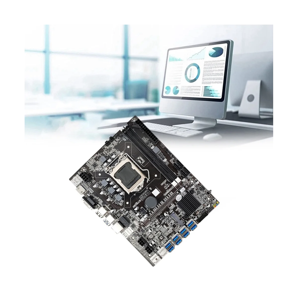 

B75 8GPU+CPU+DDR3 4GB 1600Mhz RAM+128G SSD+Fan LGA1155 Support 2XDDR3