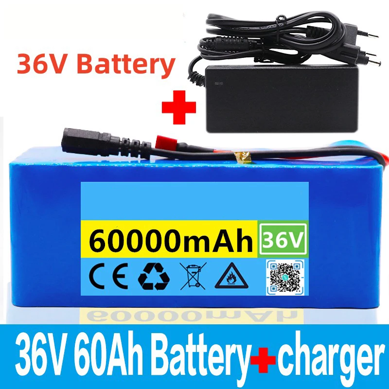 

2021 New10S4P 36V Battery 60Ah Battery Pack 1000W High Power Battery 42V 60000mAh 36v Electric Bike Battery BMS With 42v Charger