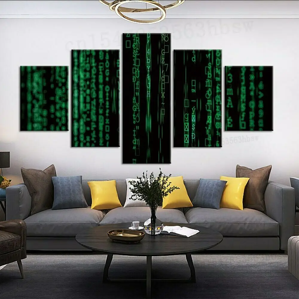 

5 Panel Computer Matrix Green Canvas Picture Wall Art HD Print Decor Pictures No Framed 5 Piece Home Decor Room Decor