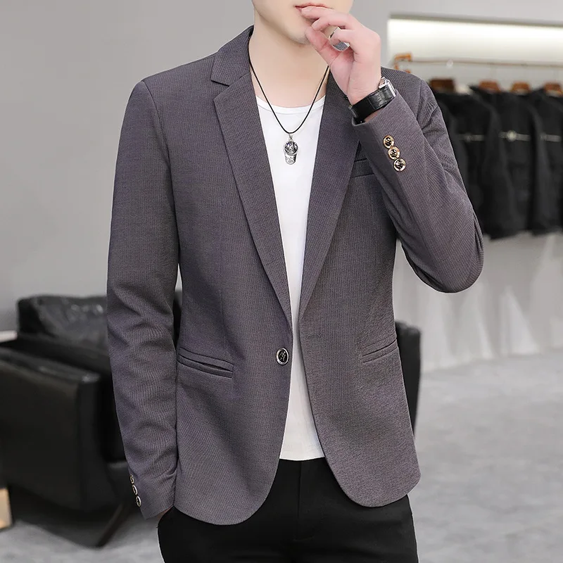 

HOO 2022 Men's New Vertical Stripes Casual All-Match Suit Youth Fashion Leisure blazers