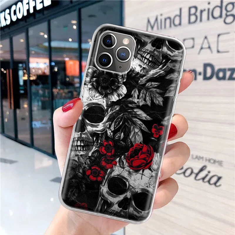 Мягкий чехол для телефона с изображением человеческого скелета красной розы iPhone