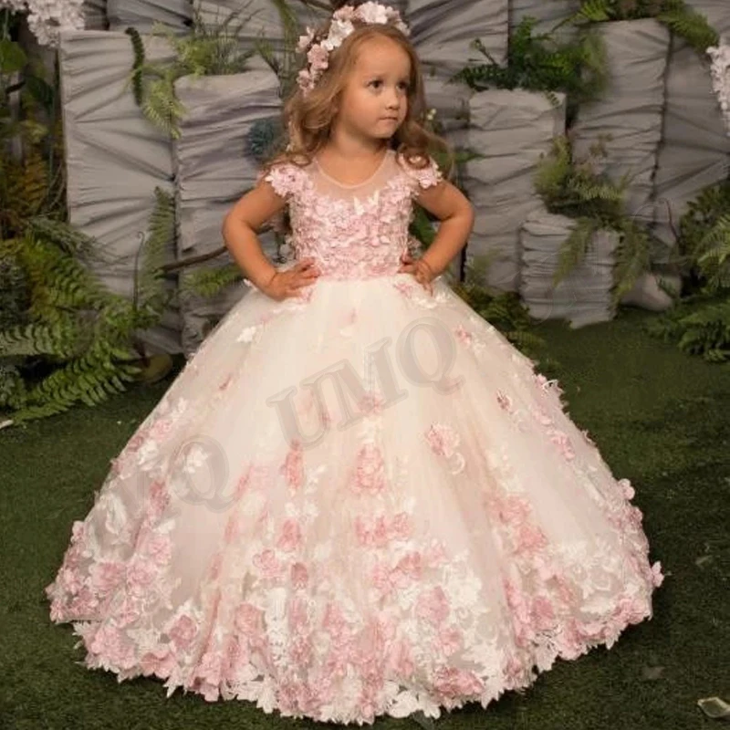 

Милое Розовое Бальное Платье для девочек на день рождения с цветами аппликация в виде лепестков для свадебной вечеринки изготовление на заказ модное платье для первого причастия