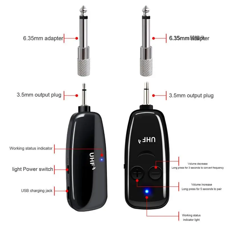 Wireless Guitar System Audio Wireless Transmitter And Receiver Anti-interference Rechargeable Wireless UHF Technology For images - 6