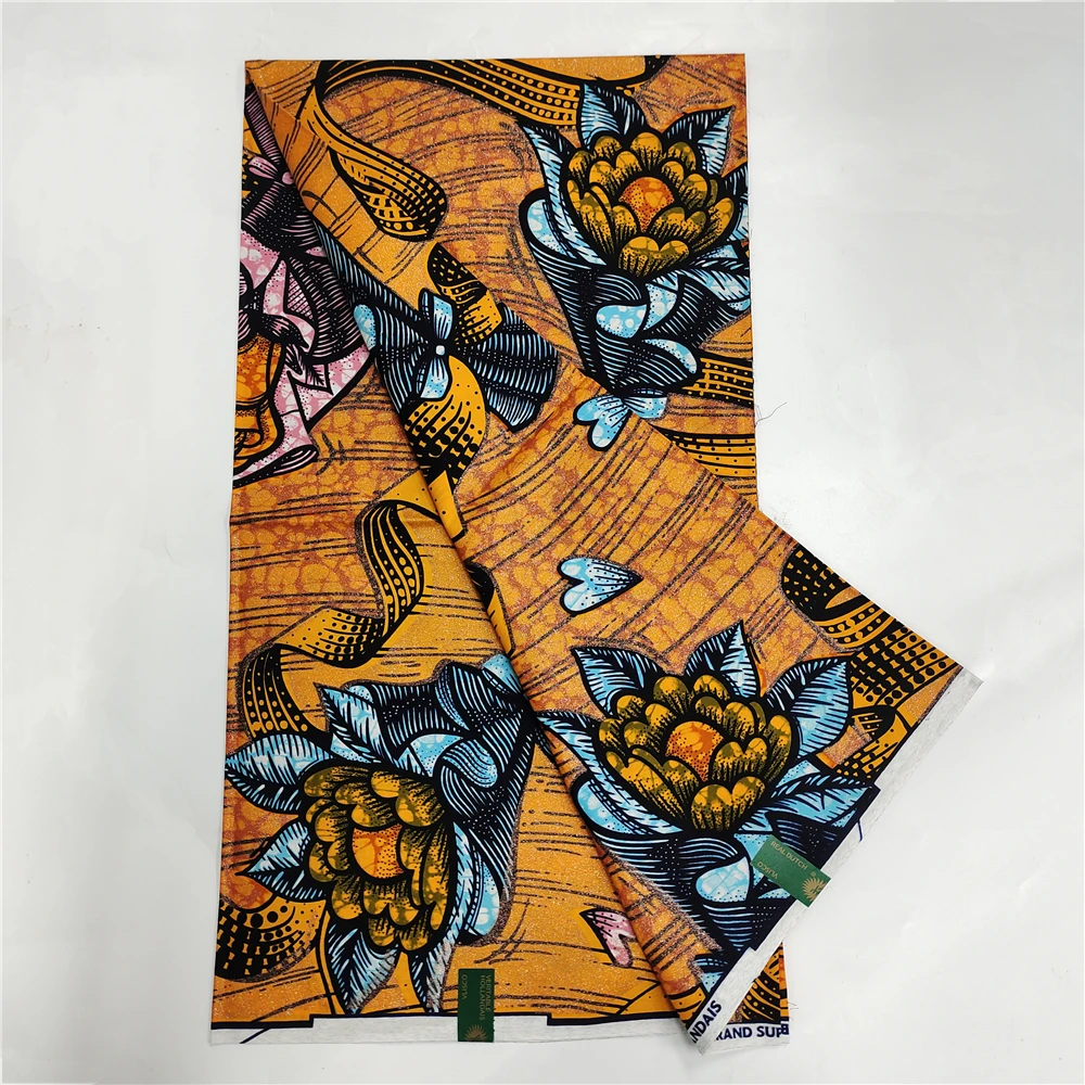 

Best Quality Guaranteed Glam Glitter Grand Ankara Golden Wax Fabrics African Cotton Wrapper Printed Materials 6 Yards VL-06