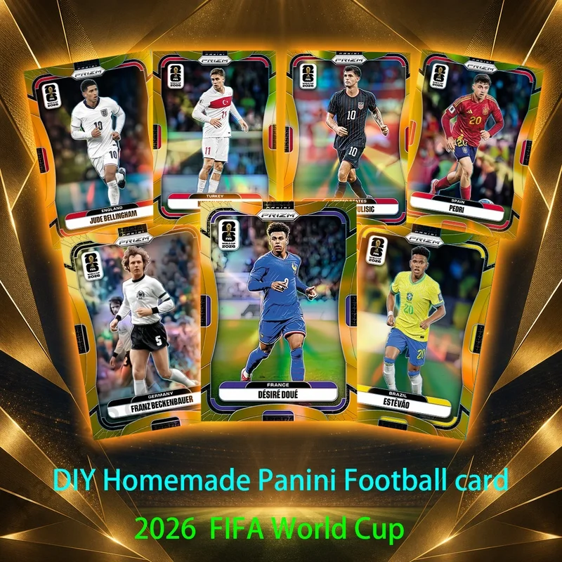 Фото Коллекционные карточки DIY Panini Homemade Football серии FIFA World Cup Prizm: Джуд Беллингем, Месси, Ямал, Роналду, Мбаппе, Педри №3