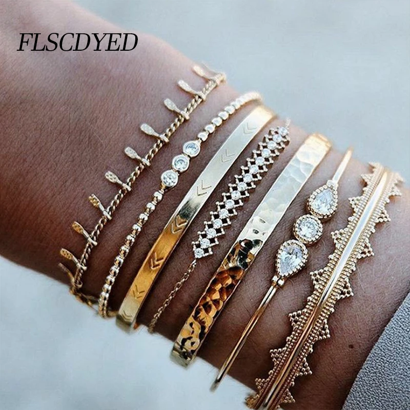 

FLSCDYED Gold Color Chains Bracelet Set For Women 2022 New Fashion Men's Bangle Punk Hip Hop Jewelry Accessories Wholesale