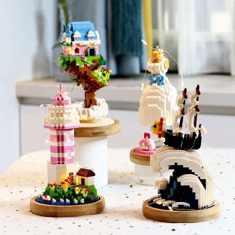 Пиратский корабль дом на дереве одежда маяк море мини-Алмазный Блок строительный