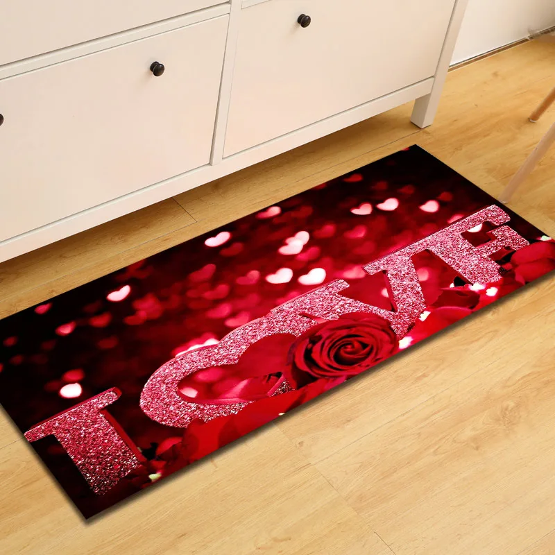 

Romantic Valentine's Day 3D Printed Carpet Red Rose Floral Love Wedding Decor Carpets for Living Room Bedroom Area Rug Door Mat