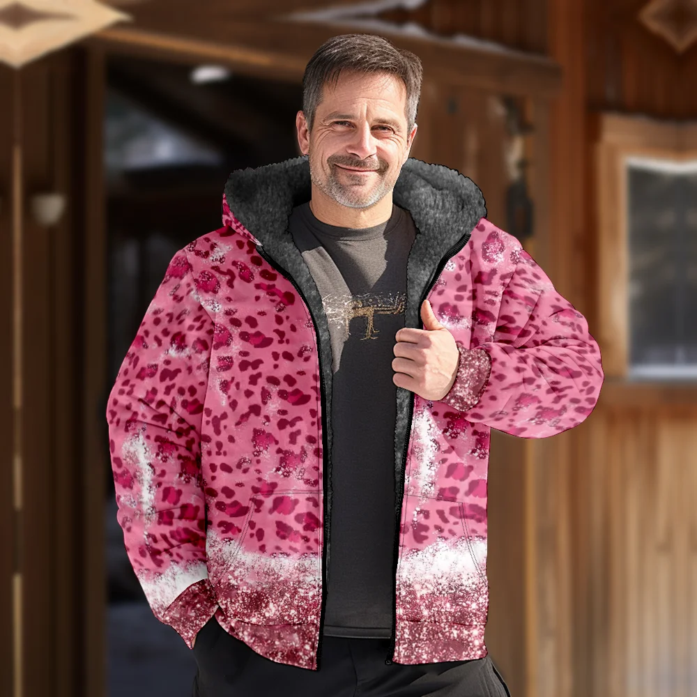 Мужские зимние куртки пальто розовый леопардовый узор хлопковая одежда