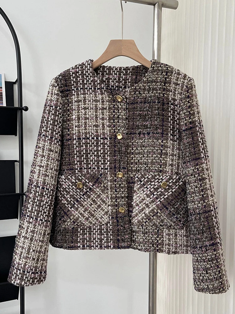 QOERLIN Tweed Down Jacket Autumn Winter Ladies Thicken Blazer Long Sleeve Button Up Warm Coat Elegant Office Workwear 2022 New