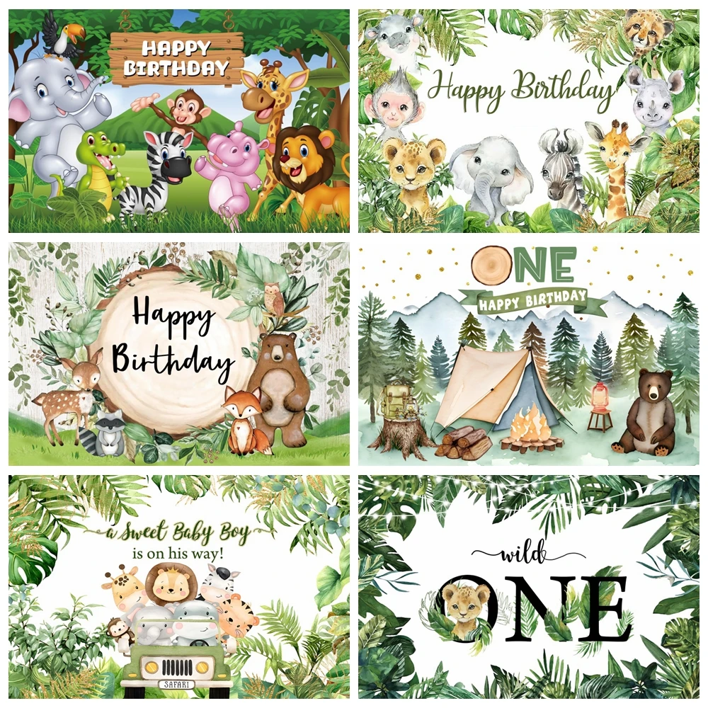 

Tropical Jungle Safari Backdrop Wild One Animals Newborn Baby Shower Birthday Party Photography Background Decor Photo Studio