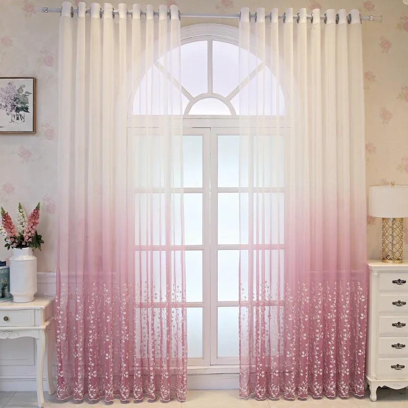 

Embroidered Sheer Curtains for Living Room Bedroom Floral Tulle Curtains Pink Voile Curtains Panel Window Treatments Home Decor