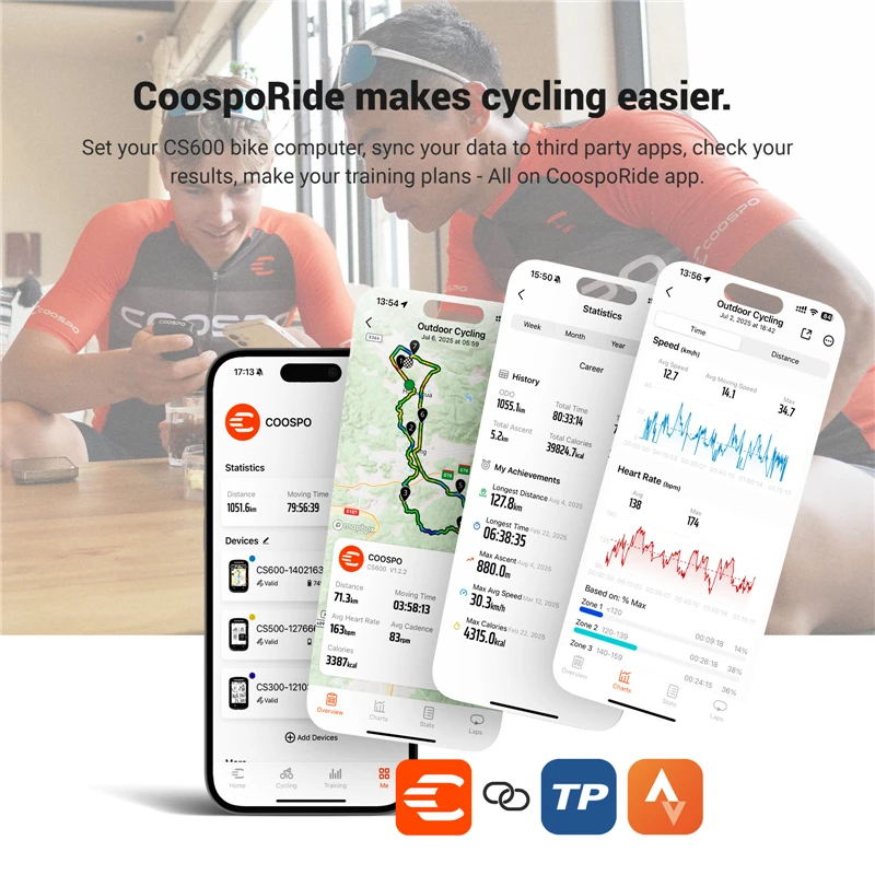 Фото COOSPO CS600 Красочная карта Сенсорный экран Велосипедный компьютер GPS-навигация Беспроводной велосипедный компьютер Одометр для тренировок в помещении №5
