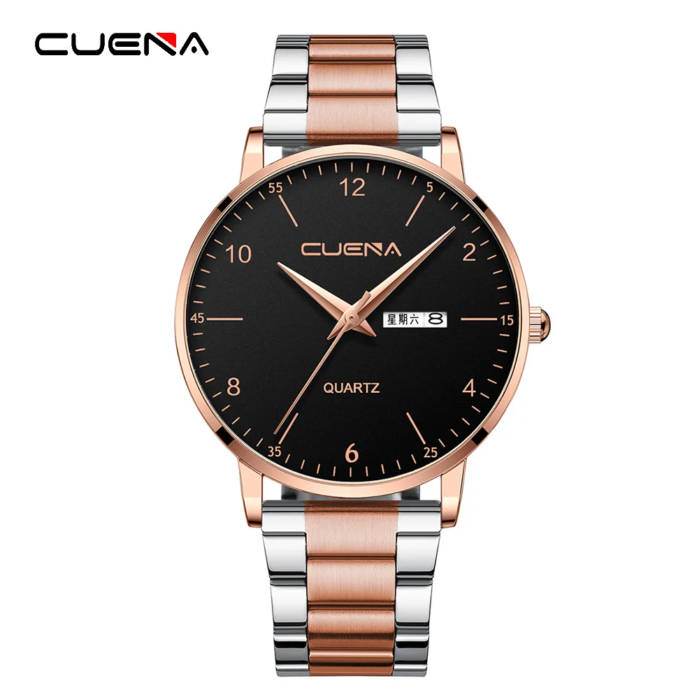 

Часы CUENA Мужские кварцевые, роскошные простые винтажные наручные, из нержавеющей стали