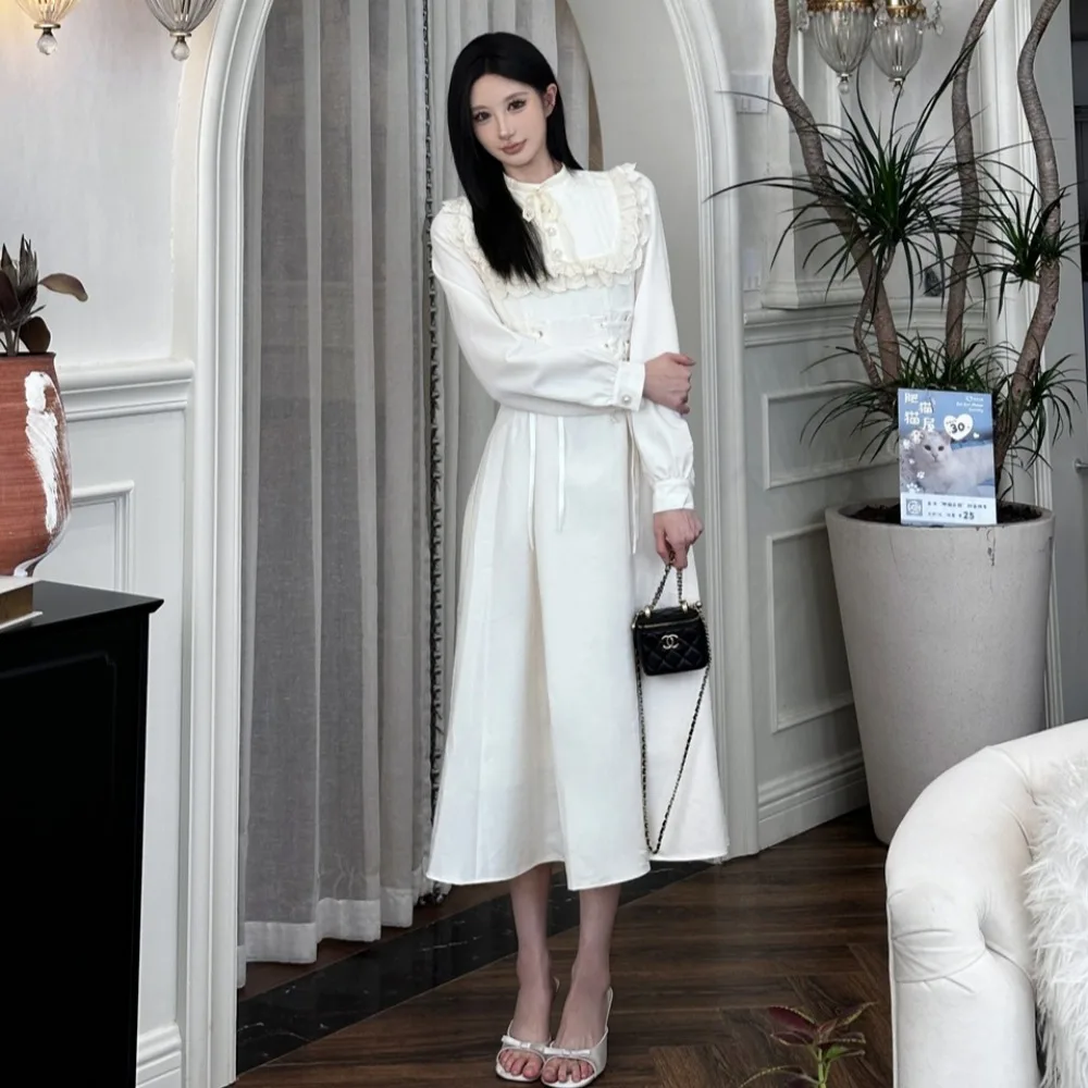 Осенне-зимняя женская одежда French sle Palace Sle White First Love Temperament облегающее талию