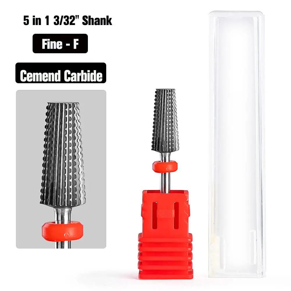

Nail Carbide 5 in 1 Bit 3/32" Shank wo Way Rotate use for Both Left and Right Handed - Fast remove Acrylic or Hard Gel Grit Fine