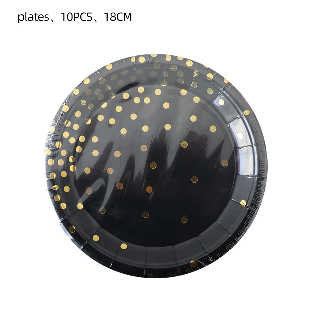 Черная Золотая фольга бумажные тарелки и стаканы Gold с днем рождения одноразовая