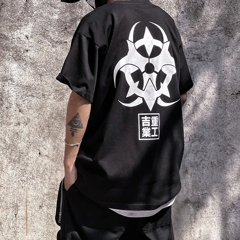 

Футболка мужская с графическим принтом, модная тенниска из хлопка с рукавом до локтя, приталенная, уличная одежда, лето