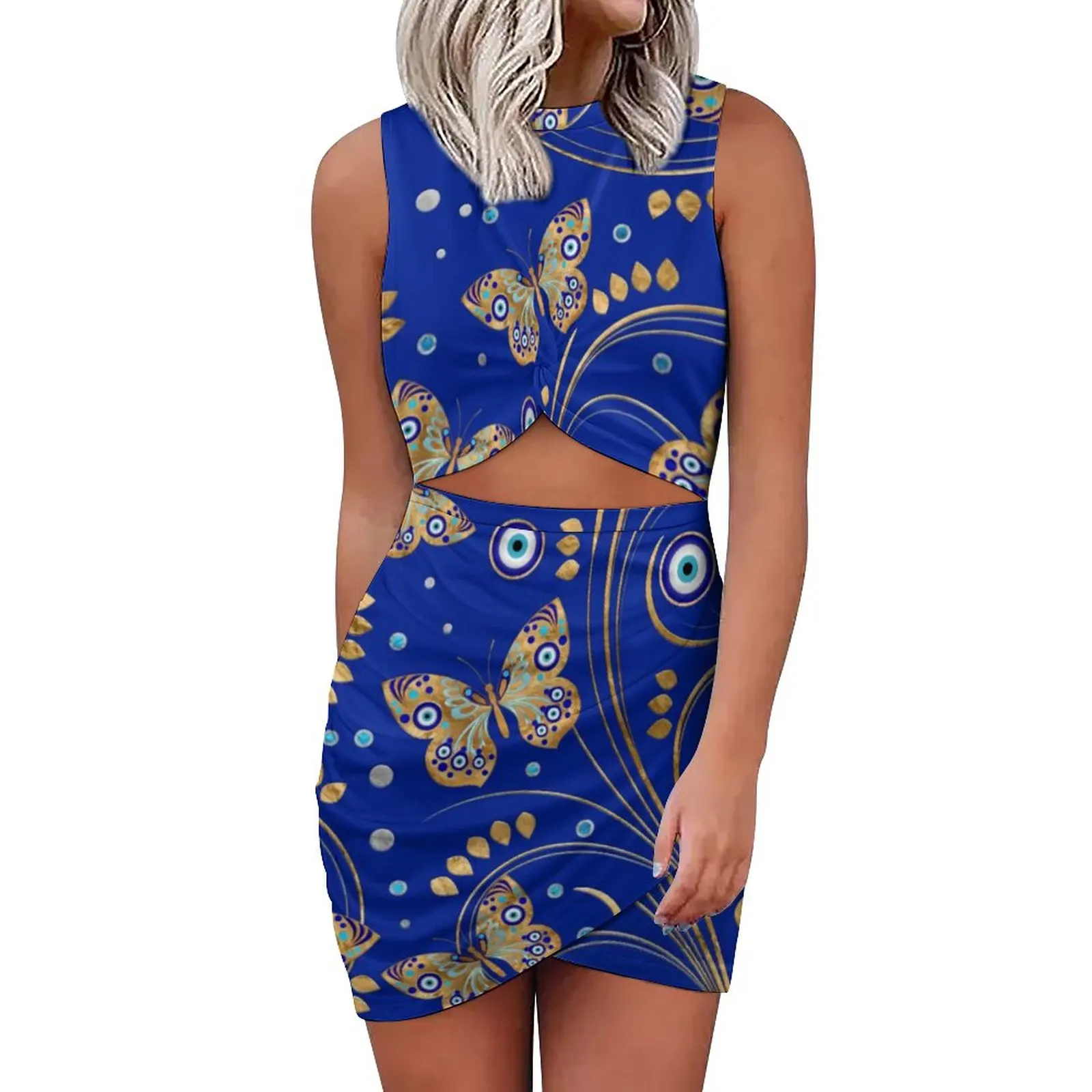 

Облегающее платье с абстрактным изображением сглаза, женские винтажные платья с золотыми бабочками, праздничное ажурное стильное платье с ...