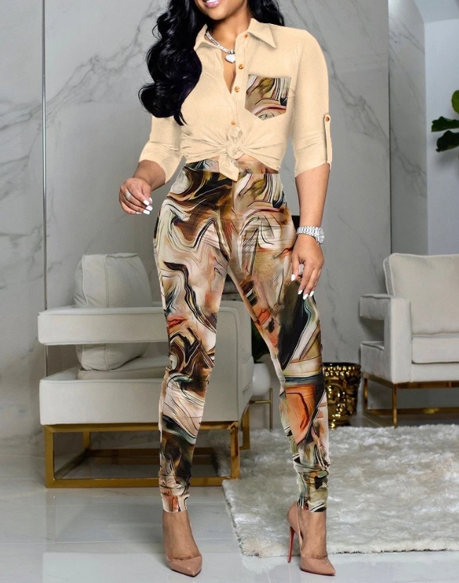 Женские костюмы для путешествий 2024 Летняя Повседневная рубашка с воротником и