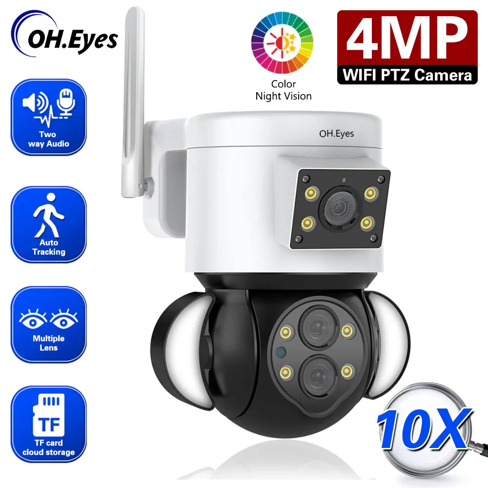 

4MP Dual-Lens 10X Zoom WiFI PTZ Security Camera Outdoor Dome External WiFi Security CCTV Camera Color Night Vision Cam 2 Audio